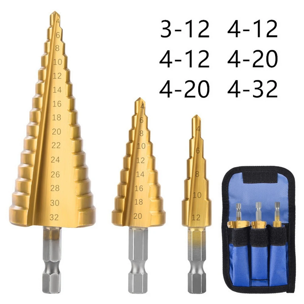 

Набор ступенчатых сверл 3pcHss, сверло с шестигранным сердечником, коническое отверстие, фреза, коническое метрическое сверло 4-12/20/32 мм 1/4 по ме...