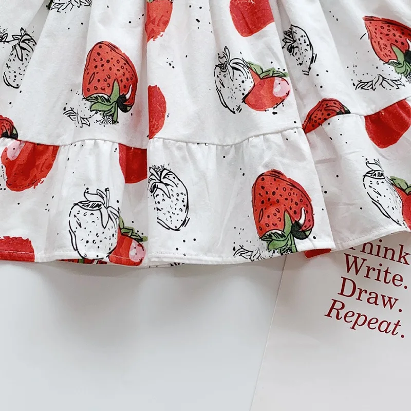 

Toddler Baby Girls Sling Dresses Sweet Strawberry Print Suspender Dress Clothes Kids Summer Princess Dress