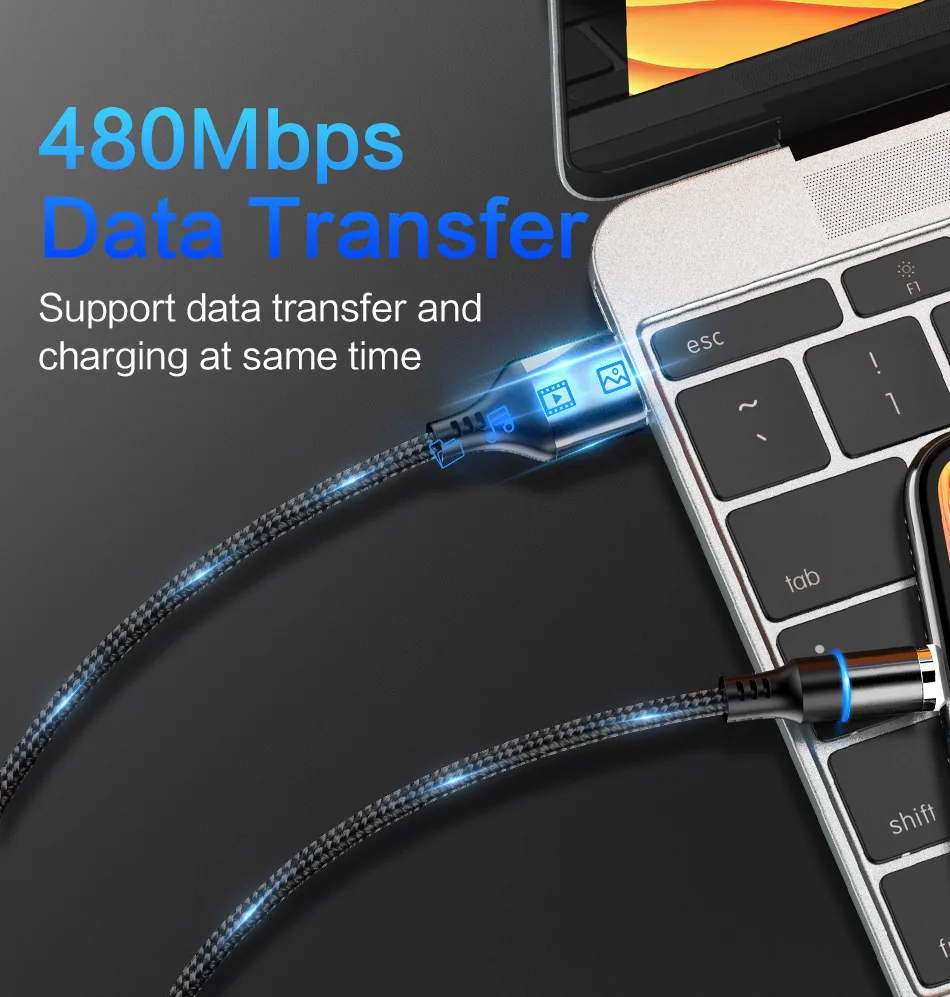 3-в-1 3A Магнитный Зарядное устройство высококачественный ТПЭ Кабель Micro-USB C-type