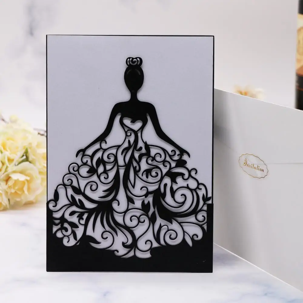 20 шт свадебные пригласительные открытки с жемчугом бумажные вечерние лазерной