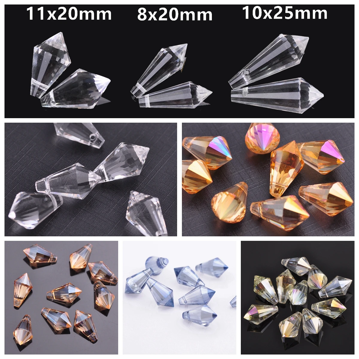 

8x20mm 10x25 11x20mm Teardrop Bicone Prism Faceted Crystal Glass Loose Crafts Pendants Beads Lot For DIY Jewelry Making Findings