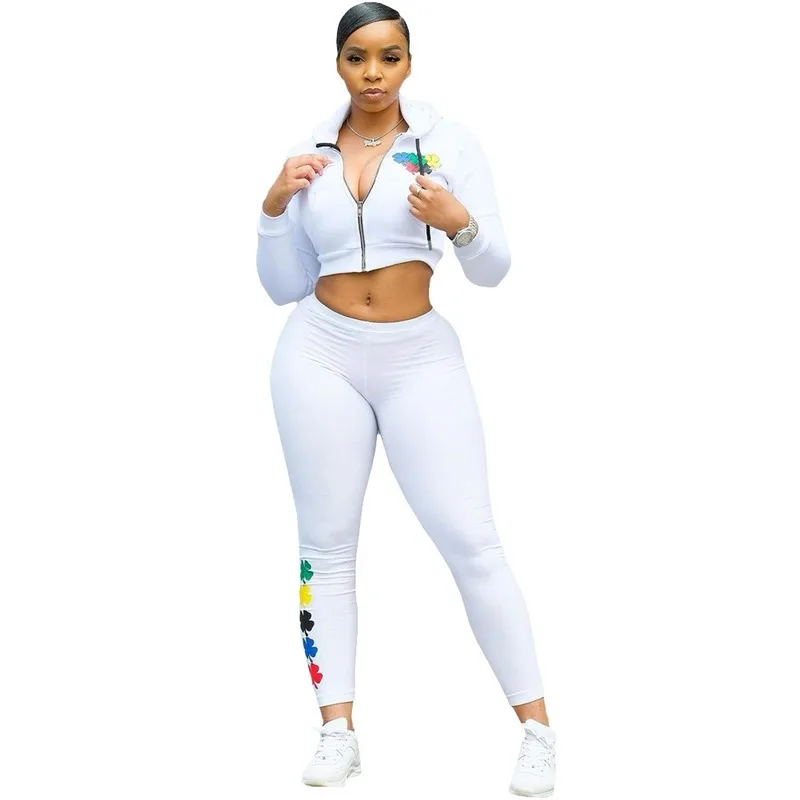 

FIXSYS Sport Floral Print Women Two Piece Set Hooded Jackets Skinny Sweatpants Jogger Suit Tracksuit Matching Set Outfits