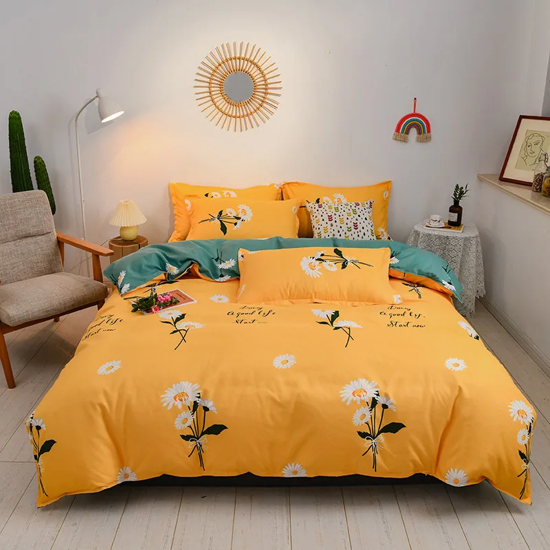 

Домашний текстиль, Комплект постельного белья, желтое и зеленое современное постельное белье с пододеяльником и простыней, наволочка для д...