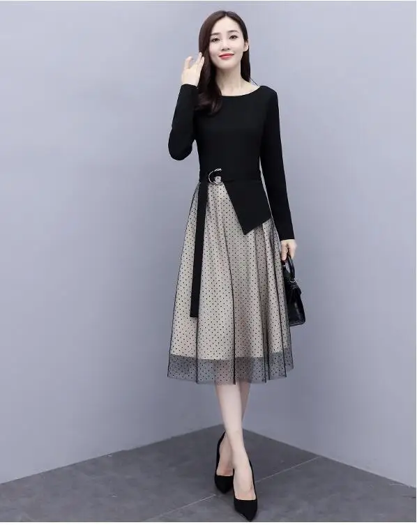 

Бесплатная доставка 2020; Сезон весна-осень; Женские платья с О-образным вырезом, с длинным рукавом; Милое платье с женщинами.