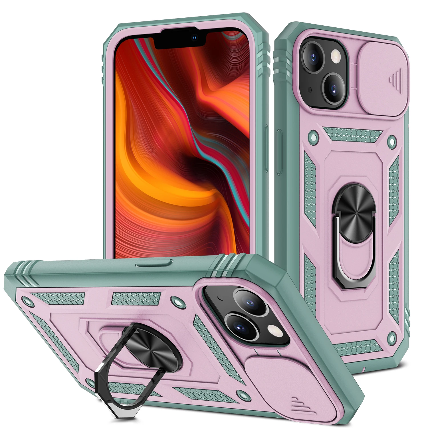 

Stand Holder Camera Protective Case for Iphone 13 Pro Max 11 12 Mini X XR XS MAX Shock Proof Back Cover Fitted Bag