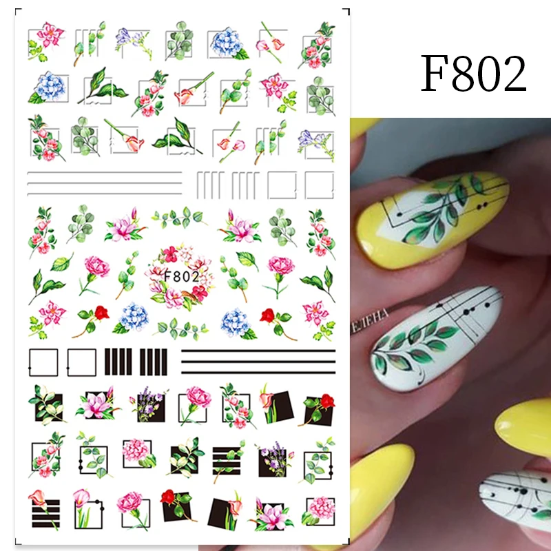 

1PC 3D Nail Stickers Flowers Leaves Self-Adhesive Slider Letters Nail Art Decorations Love Heart Decals Manicure Accessories