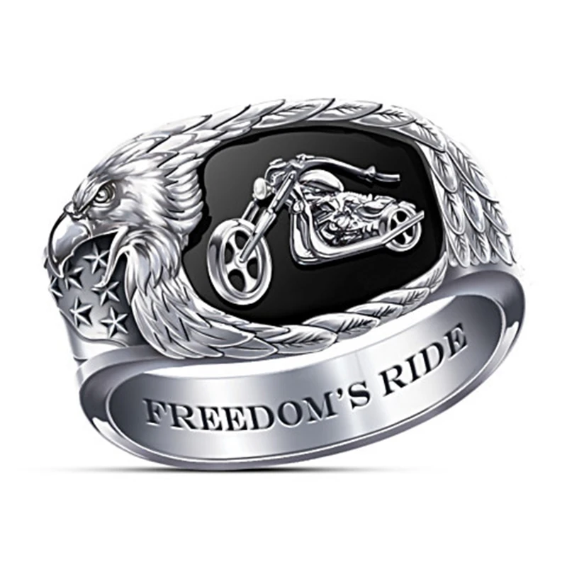 Фото Мужское Ковбойское кольцо с изображением мотоцикла панк орла крыльев звезд хип