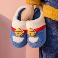 winter women home cotton slippers indoor plush slides warm platform shoes hairy cartoon cute bells shoes couples furry slippers