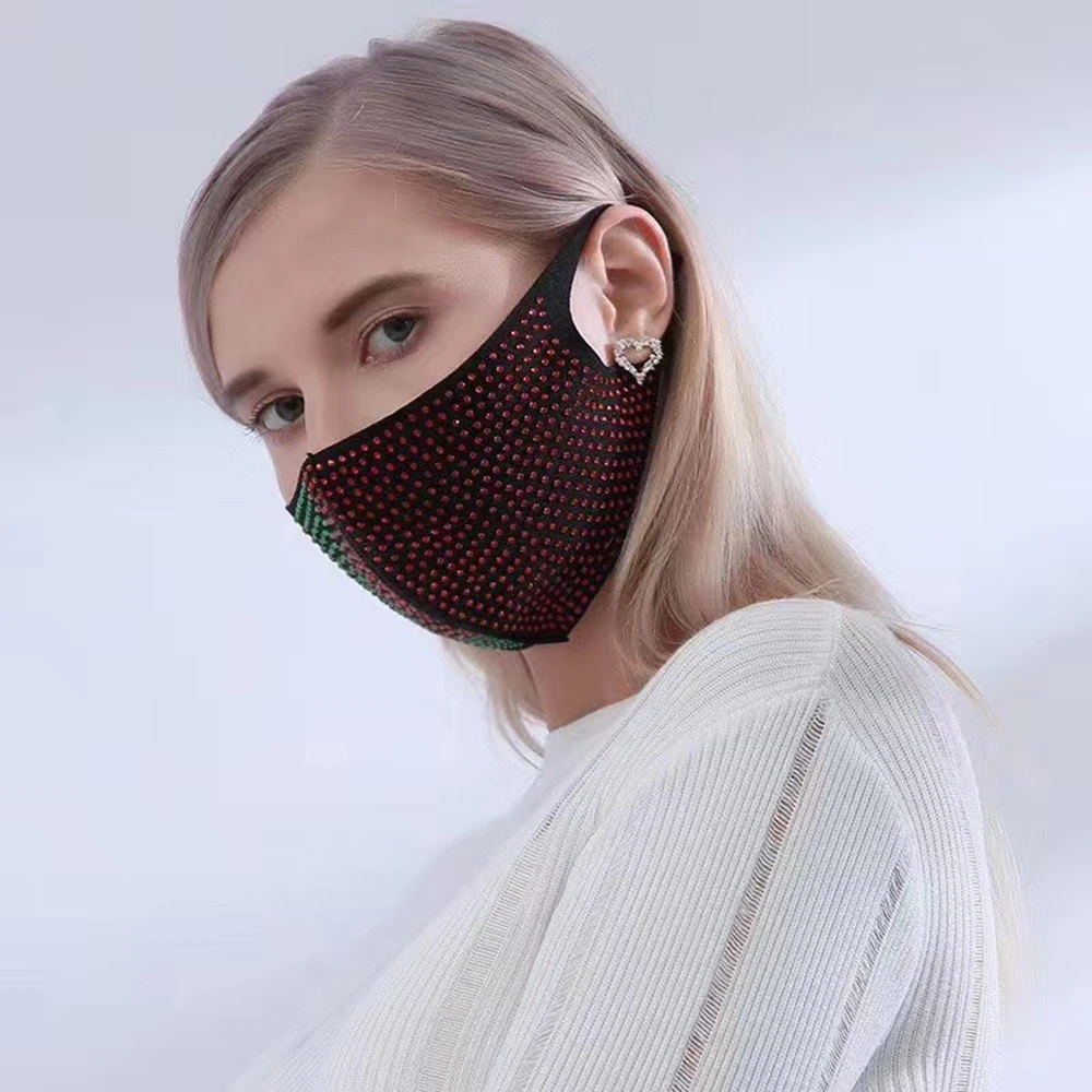 

Adult Rhinestone Adjustable Bling Sequin Can Put Filter Cotton Washable Reusable Mondkapje cosplay Fashion For Women Facemask