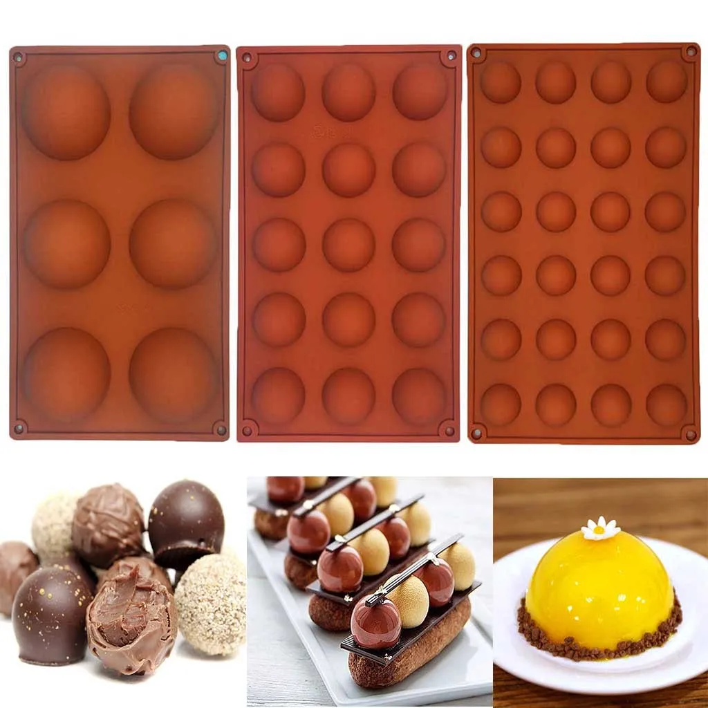 Half Ball Sphere Silicone Cake Mold Muffin Chocolate Cookie Baking Mould Pan 3pc | Tools