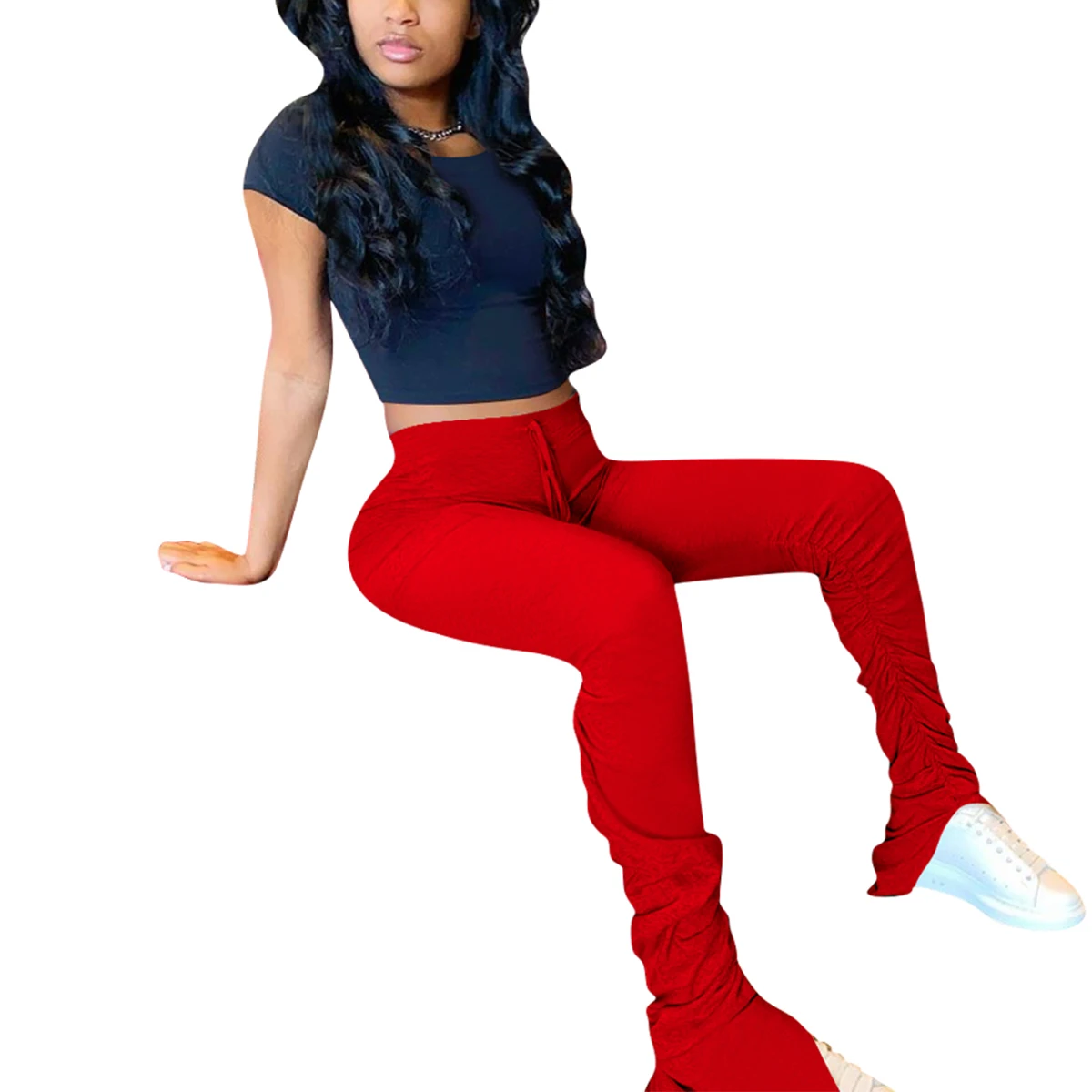 

Ladies Autumn Solid Color Skinny Pants Women Fashion Ruched High Waist Long Trousers Plus Size Casual Style Bodycon Pants