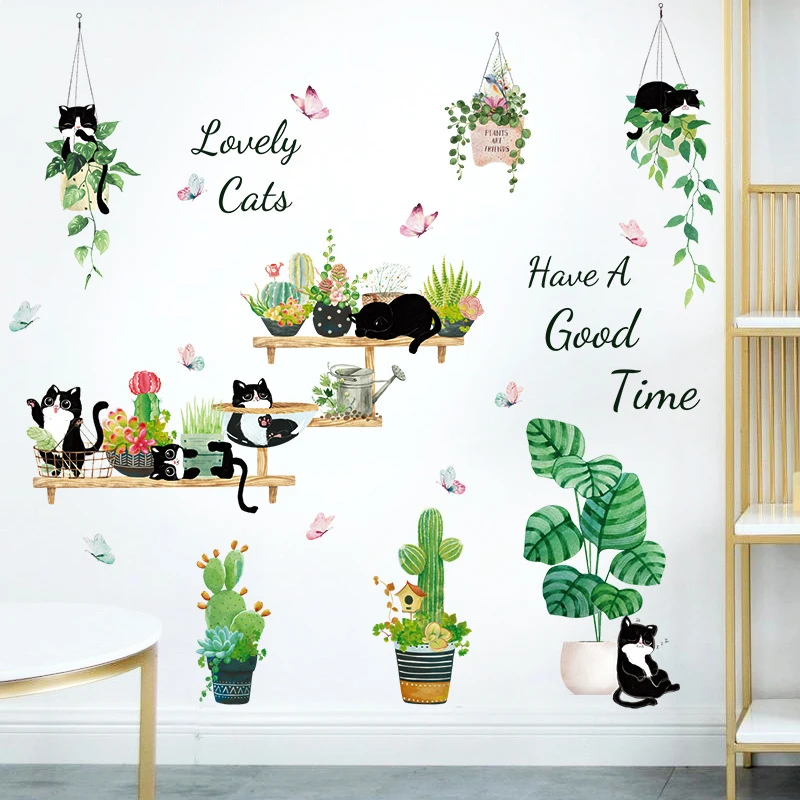 

Potted black cat decorative wall stickers porch dormitory bedside cabinet background decorative stickers
