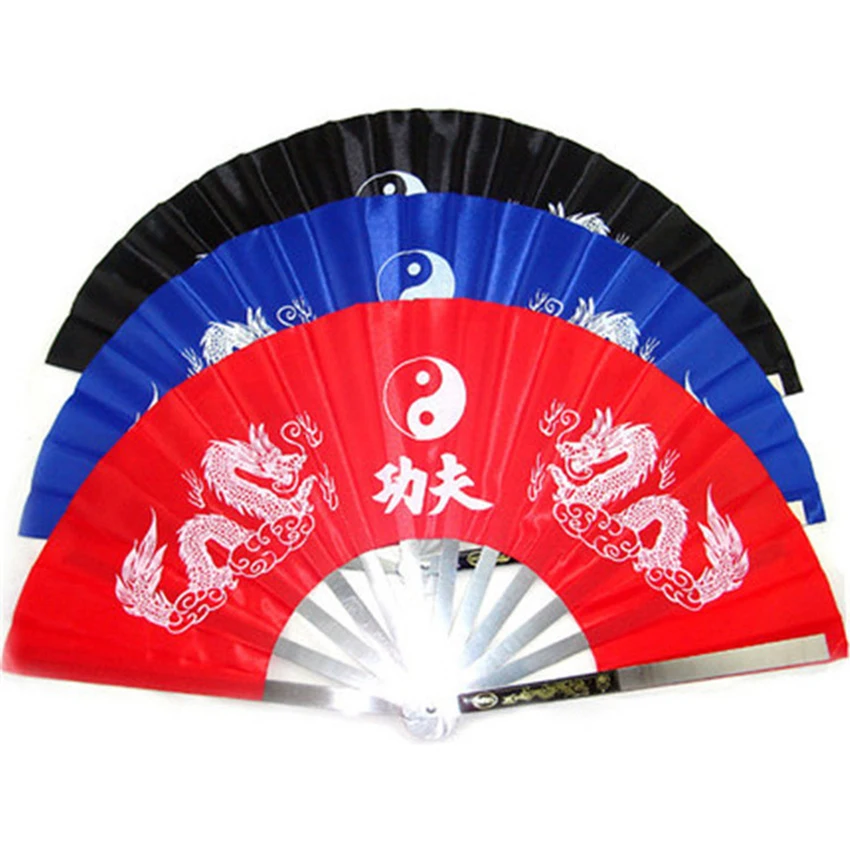 

Chinese Kung Fu Tai Chi Hand Folding Fan Stainless Steel Handheld Folding Fan with Dragon Decoration for Performance, Dance