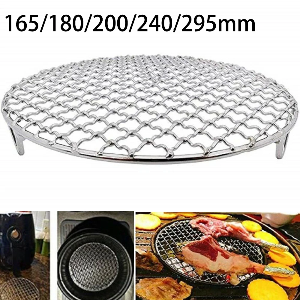 

304 Stainless Steel Round Grill Net With Foot Barbecue BBQ Meshes Wire Oven Grill Sheet Cooling Baking Rack For Camping Hiking