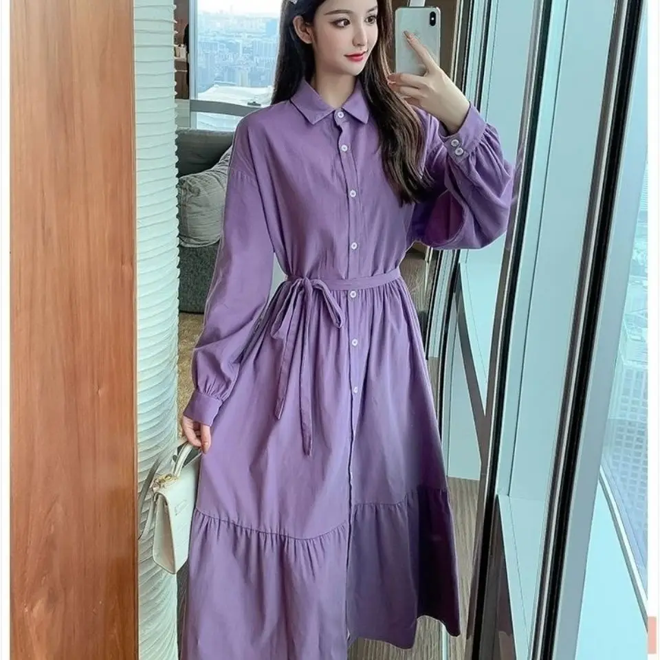 

Heydress Spring Summer Women Oversize Long Shirt Dress Turn-Down Collar Button Solid Vintage Elegant Dress