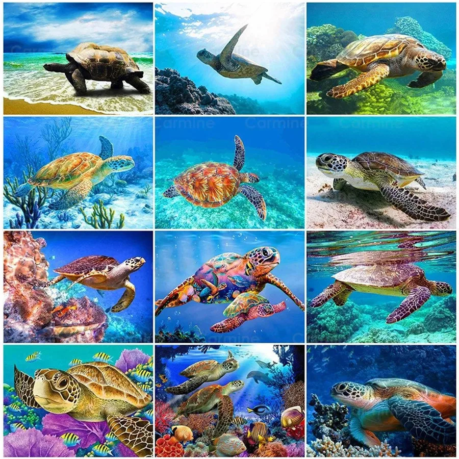 

Sea Animals DIY Diamond Mosaic Full Drill Square Diamond Painting Turtle Rhinestones Embroidery Cross Stitch For Home Decoration