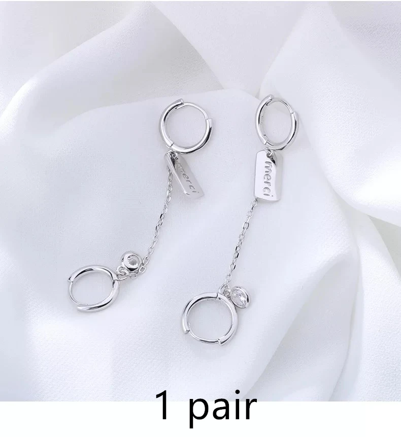 1 pair 9 mm Серьги из стерлингового серебра 925 пробы, модные серьги с двойным отверстием для ушей, круглые циркониевые цепочки с кисточками, популярные индивидуальные ювелирные изделия для девочек и мальчиков - Окраска металла: 1 pair 9 mm