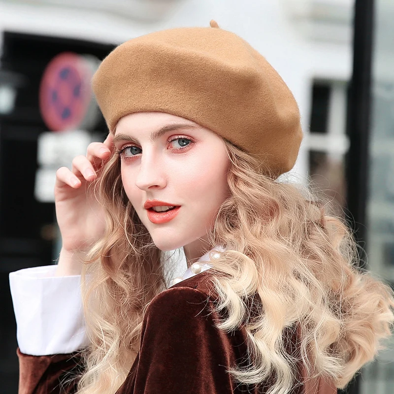 

100% Pure Wool Beret Hat Women Felt Beret British Style Fashion Girls Beret Hat Lady Solid Color Slouchy Winter Hats Female