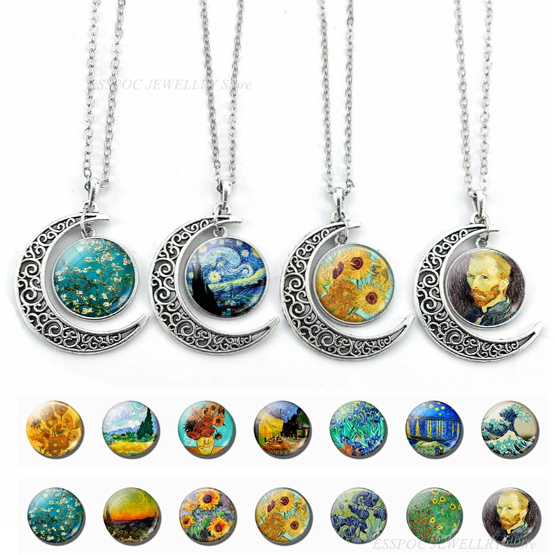 Ван Гог арт полумесяц ожерелье Звездная ночь Подсолнух картина маслом