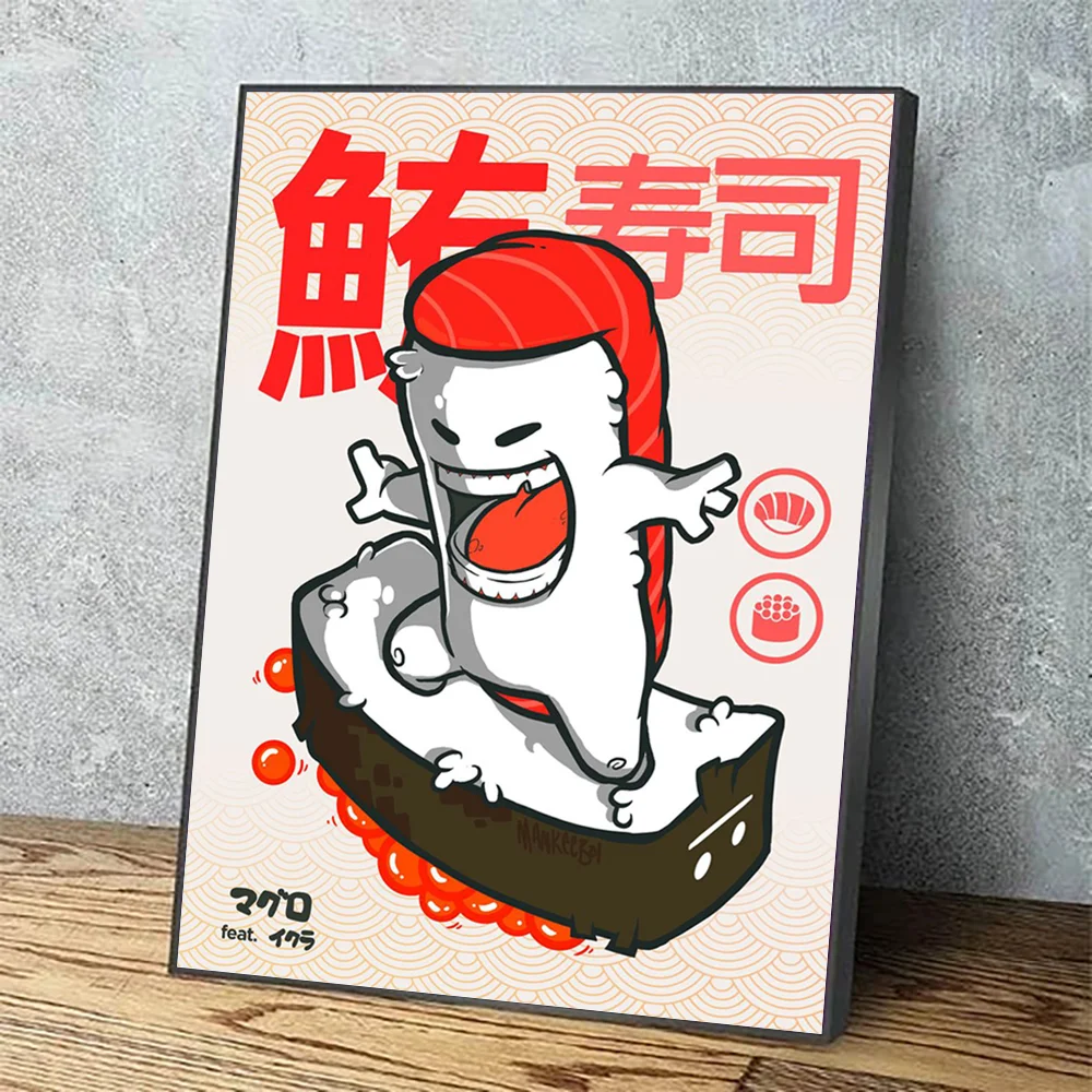 

Картина на холсте в японском стиле, современные Мультяшные суши, искусство на стену, картина для гостиной, модульная, без рамки
