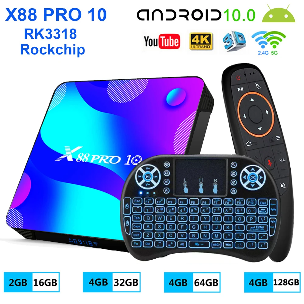 

X88 pro 10 TV BOX Smart TV Android 11.0 TV BOX RK3318 Quad core 4GB 32GB 2.4G&5G WiFi Media Player 4K HD H.265 Android 11 TV BOX
