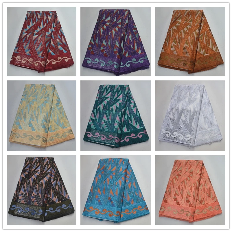 

Alisa New Arrived African Lace Fabrics 5Yards/pcs Swiss Voile Lace Fabric with Rhinestones And Stones For Wedding dress material