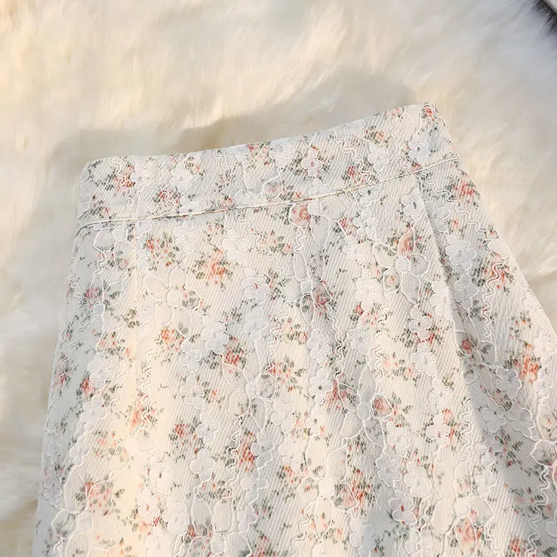 

Back Split Floral Skirt Half Length Skirt for Women's Summer 2021 New Retro High Waist Slim A-line Skirt