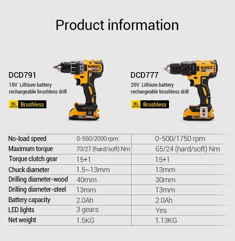 DEWALT Brushless Electric Hammer Drill Machine 20V Impact Cordless Screwdriver 13mm Steel Wood Masonry Power Bare Tools Dewalt |