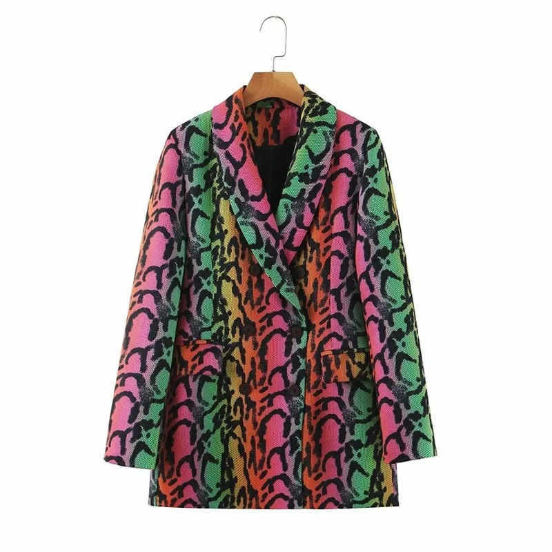 

Hip Pop Gradient Snake Print Blazer Suit Women Street Indie Fashion Blazer Double Breasted Punk Streetwear Mid Length Coats Y2k