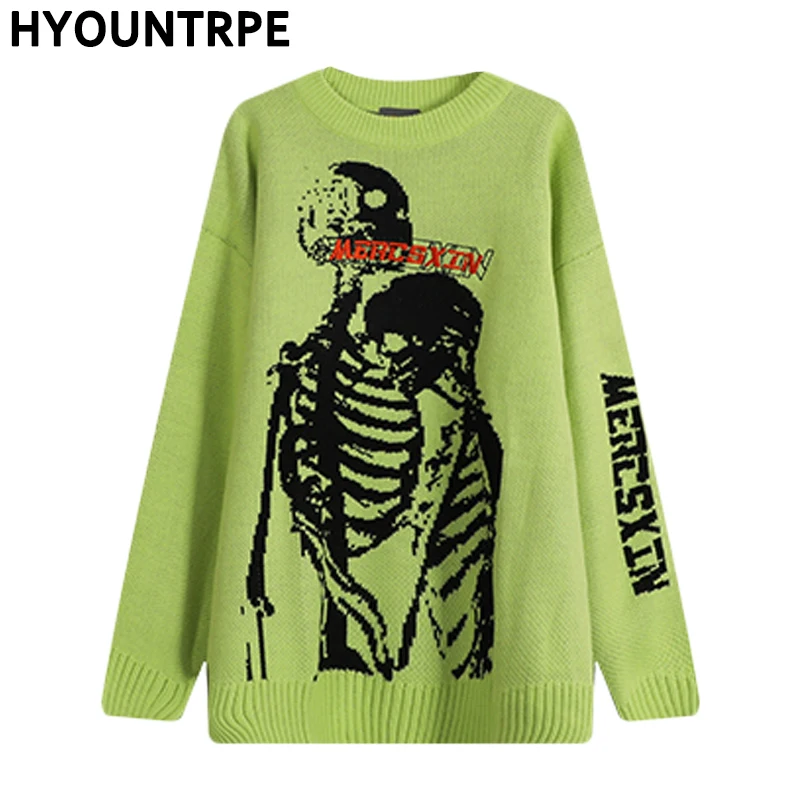 Мужской вязаный Свитер оверсайз в стиле хип-хоп пуловер с круглым вырезом и