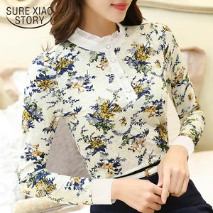 Модные женские блузки 2018 Большие размеры Топы witner блузка, женские рубашки Длинные рукава принт кружевная блузка рубашка одежда женская  Z05 40