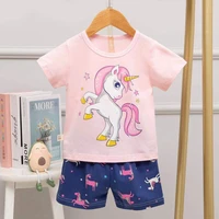 childrens clothing unicorn girls summer fashion cartoon pajamas with pants cotton suit baby boy pyjamas kids 2 to 8 years