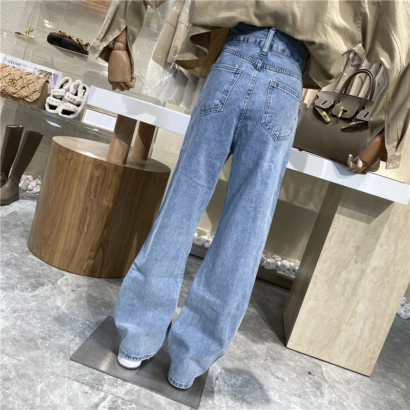 

Brand Original Design High Waist Diagonal Two-button Baggy Wide-leg Pants Spring 2021 New Versatile Casual Skinny Jeans Pants
