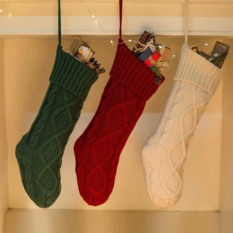 Medias de punto de Cable para Navidad, paquete de 6 medias de 18 pulgadas, regalos y decoraciones para fiestas familiares y navide&ntilde;as-3