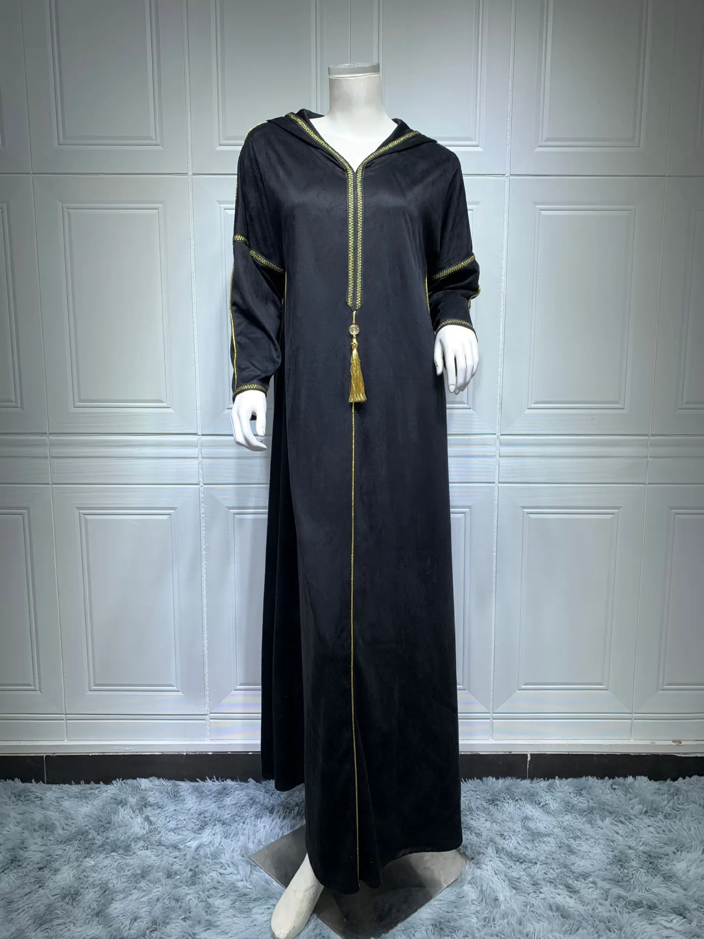 Зимнее черное замшевое искусственное платье Дубай Abaya Турция Jalabiya мусульманский