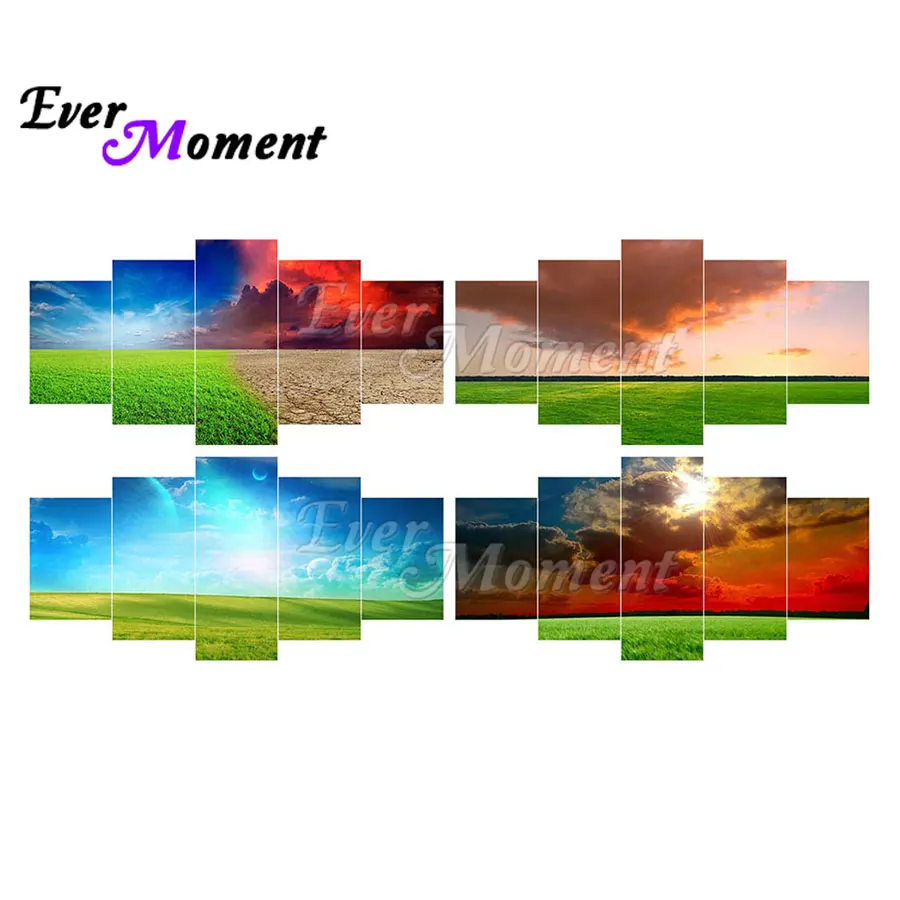 

Когда-нибудь момент алмазов картина зеленый красный пастбища Вышивка Мульти-картина, Алмазная мозаика ремесленные украшения 5 панелей 5M007