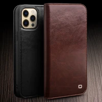 qialino brand genuine leather flip cover for iphone 13 12 11 pro xs max mini xr x real cowhide phone case kickstand card pocket