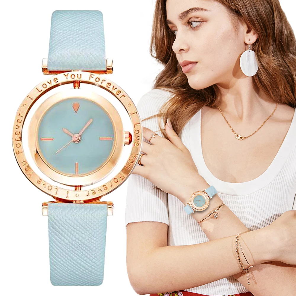 

Часы женские с простым вращающимся циферблатом, модные повседневные