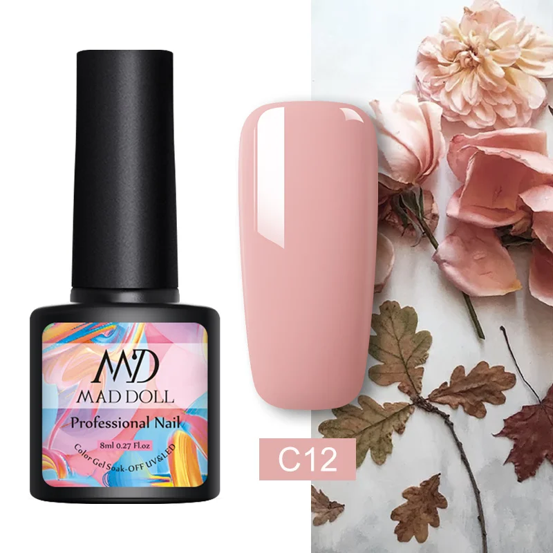 C12 MAD DOLL, 8 мл, 60 цветов, Гель-лак для ногтей, чистый цвет ногтей, Гель-лак для ногтей, отмачиваемый, УФ Гель-лак, Базовое покрытие, не протирается, верхнее покрытие - Цвет: C12
