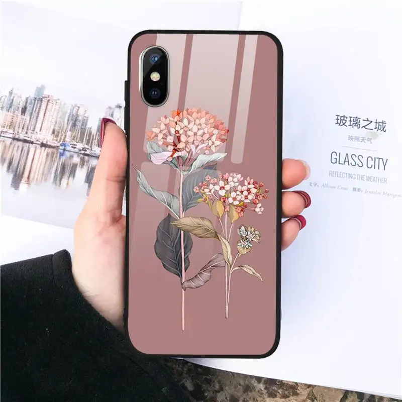 

Aesthetic Flower Art Phone Case Tempered glass For iphone 11 12 PRO MAX X XS XR 5C 6 6S 7 8 plus