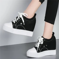 punk goth trainers women lace up canvas high heel evening party pumps wedges platform fashion sneakers med top tennis shoes 2020