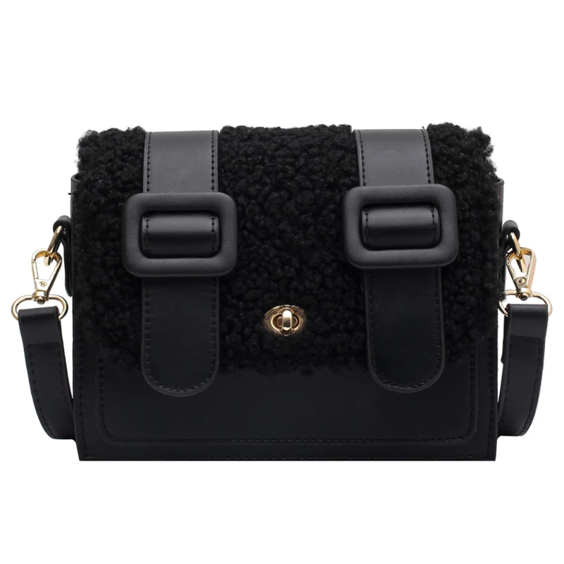 

Fashion Lambswool Crossbody Bags for Women Design Soft Plush Shoulder Bag Luxury Pu Leather Messenger Bag Lady Small Flap Winter