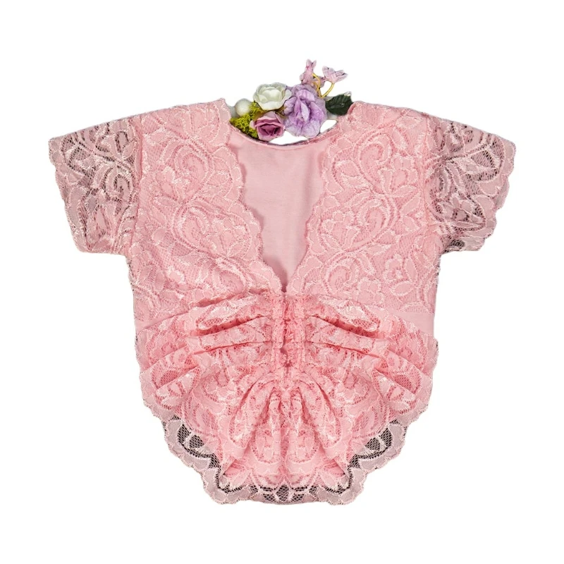 

P31B 2 Pcs Newborn Photography Props Lace Headband Romper Kit Infants Photo Shooting Clothing Outfits Baby Headdress Bodysuit