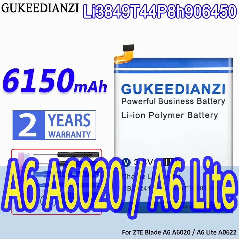 

GUKEEDIANZI High Capacity Battery Li3849T44P8h906450 6150mAh For ZTE Blade A6 A6020 / A6 Lite A0622 Bateria