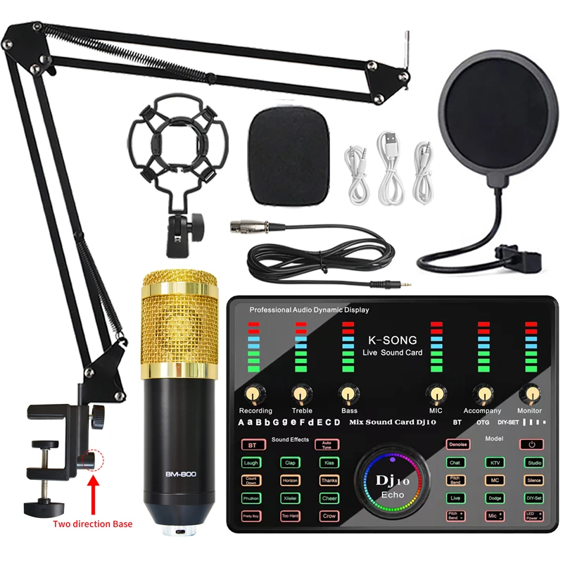 

BM 800 Microphone Bluetooth Wireless Karaoke with Live Streaming DJ10 Sound Card for PC Phone Singing Gaming Youtube TikTok MIC