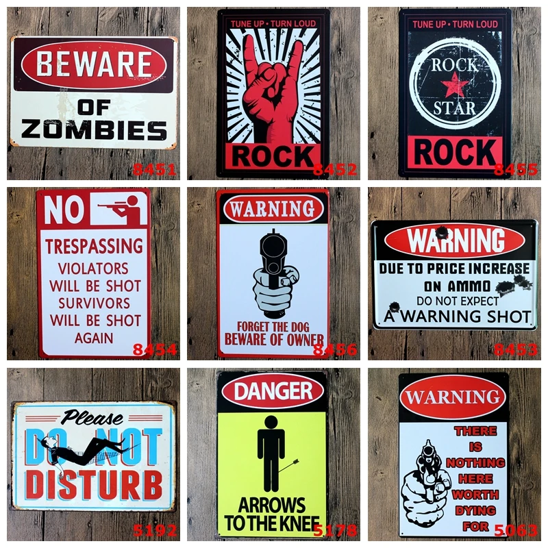 

Warning Danger Metal Tin Signs Beware Of Zombies Signage Home Decor Vintage Rock&Roll Decorative Wall Art Painting Plaque YN025