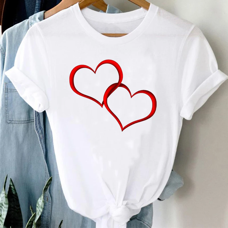 

Love Happy Valentine's Day Clothing Top Shirt Summer Aesthetics Graphic Short Sleeve Polyester T Shirts Female Camisetas Verano