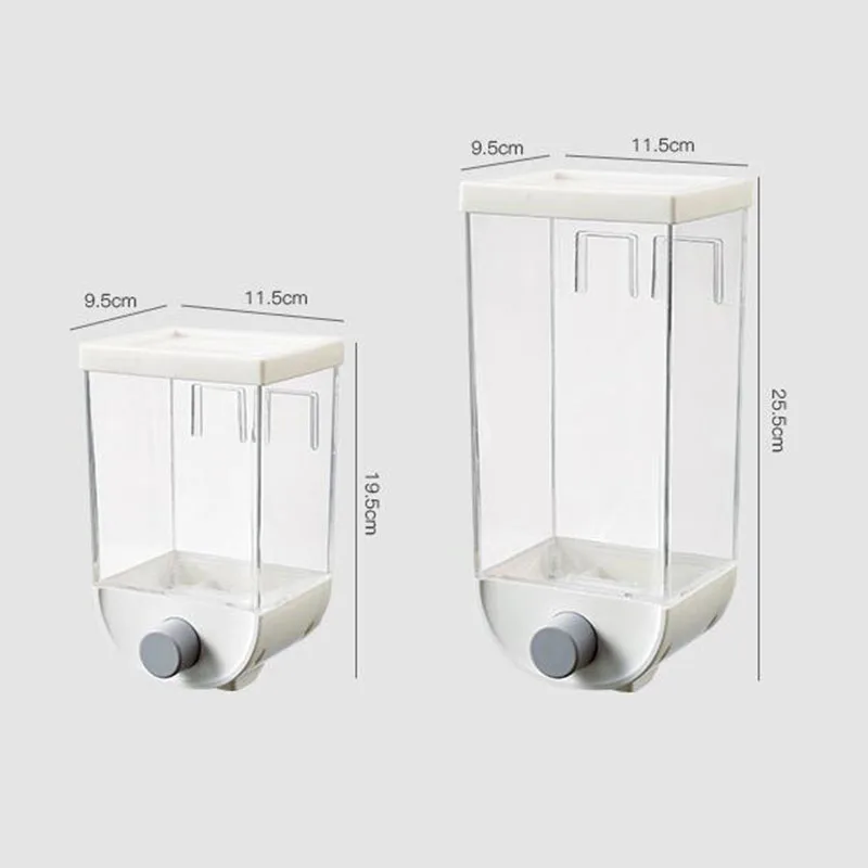

Kitchen Food Storage Container Clear Cereal Dispenser Wall Mounted Storage Bottles Jars One Key Push Switch Food Grains Tank