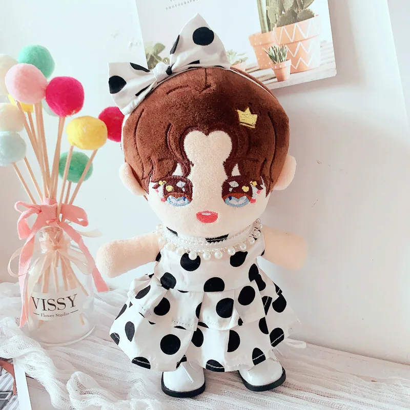 

[MYKPOP]KPOP Doll's Clothes: Dot Dress and Hairband 2pcs Set for 20cm Doll (Without doll) Fans Collection SB20102505