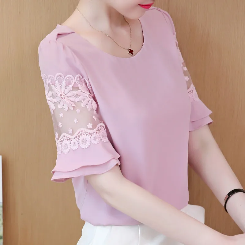 Женские блузки топы и размера плюс женские шифоновые рубашки с коротким рукавом